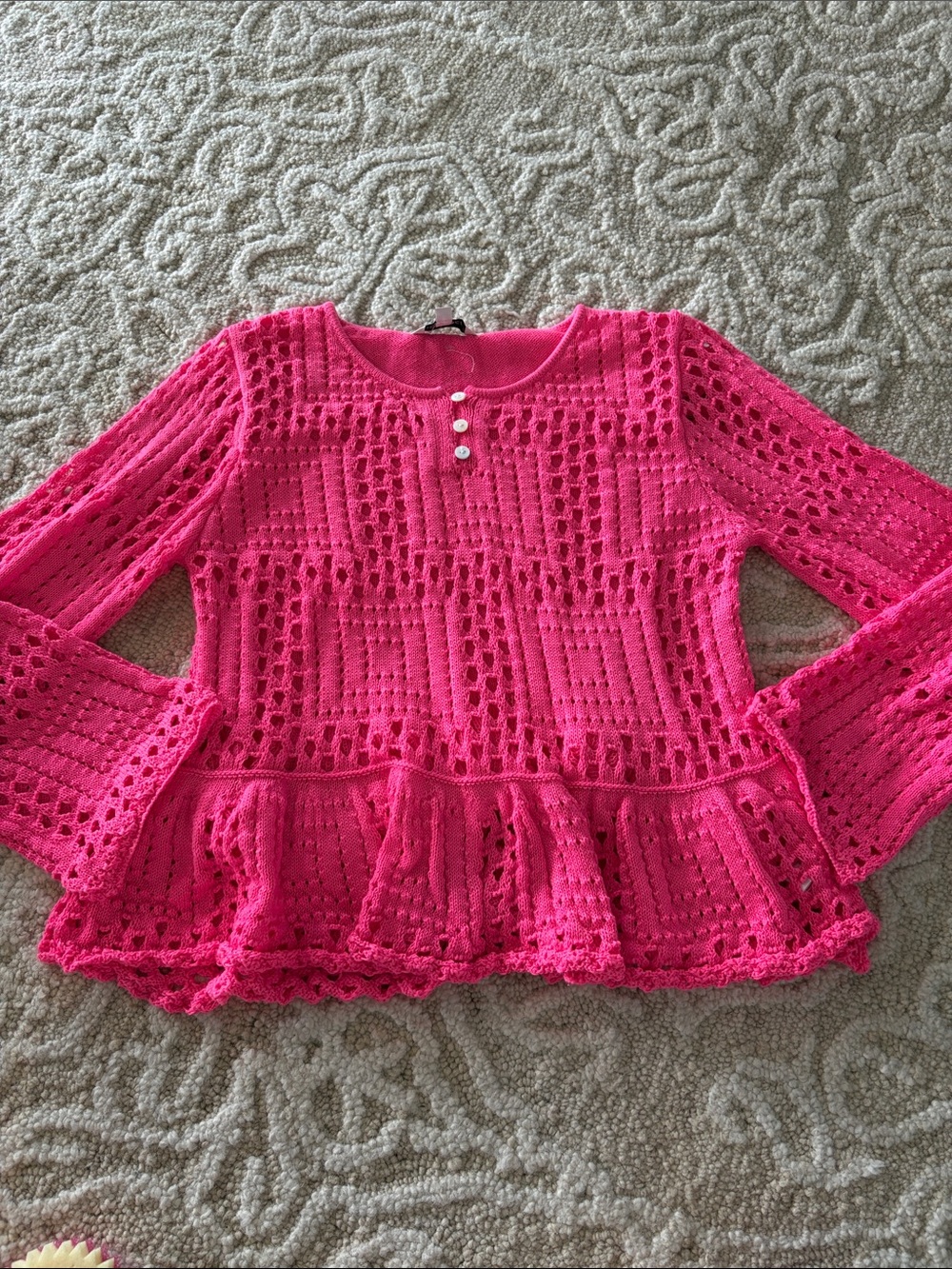 Davi & Dani Hot Pink Crochet Knit Top
